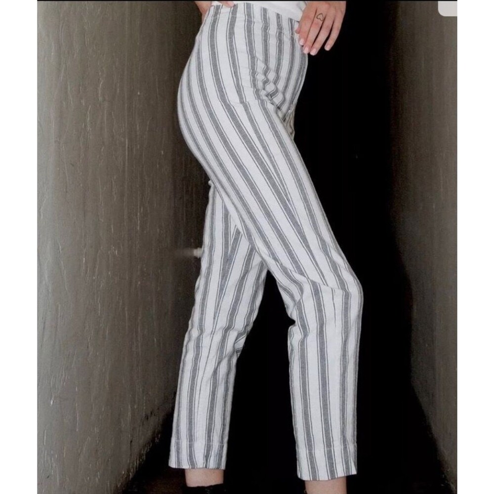 BRANDY MELVILLE Italy Womens Navy White Wide Striped Tapered Leg Pants SZ 4